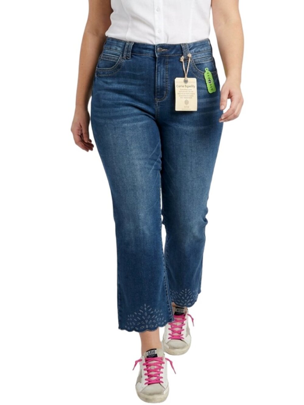 Democracy AB-SOLUTION REPREVE Cropped Flare Jeans Laser-cut Eyelet Embroidery